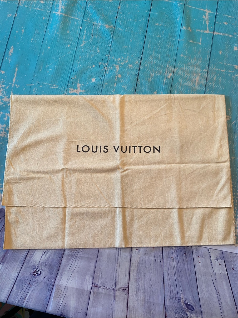 Louis Vuitton Beige Dust Bag with Black Logo Text